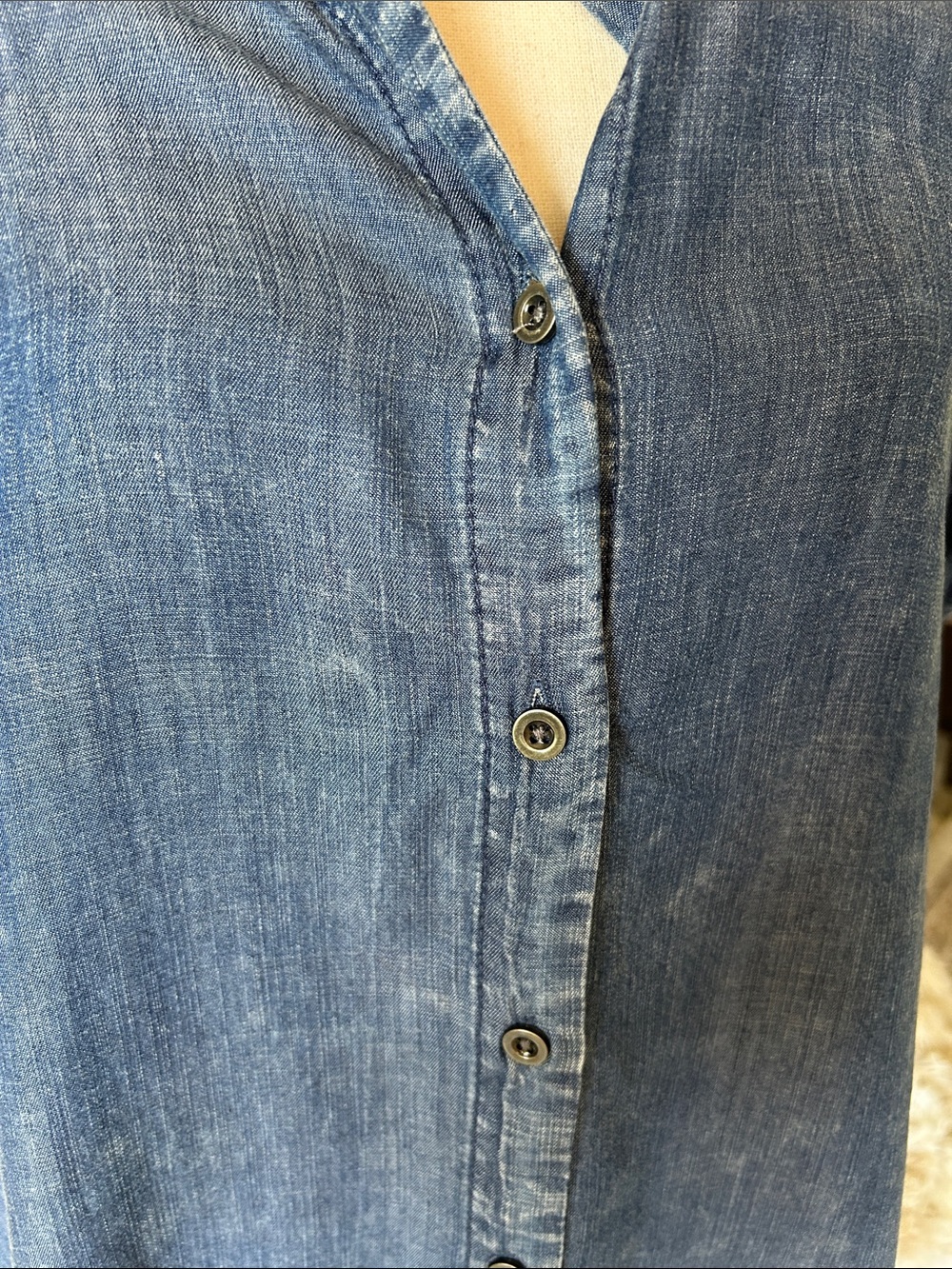 Jane and Delancy denim chambray lyocell western ruffle button down blouse 2X - Picture 2 of 9